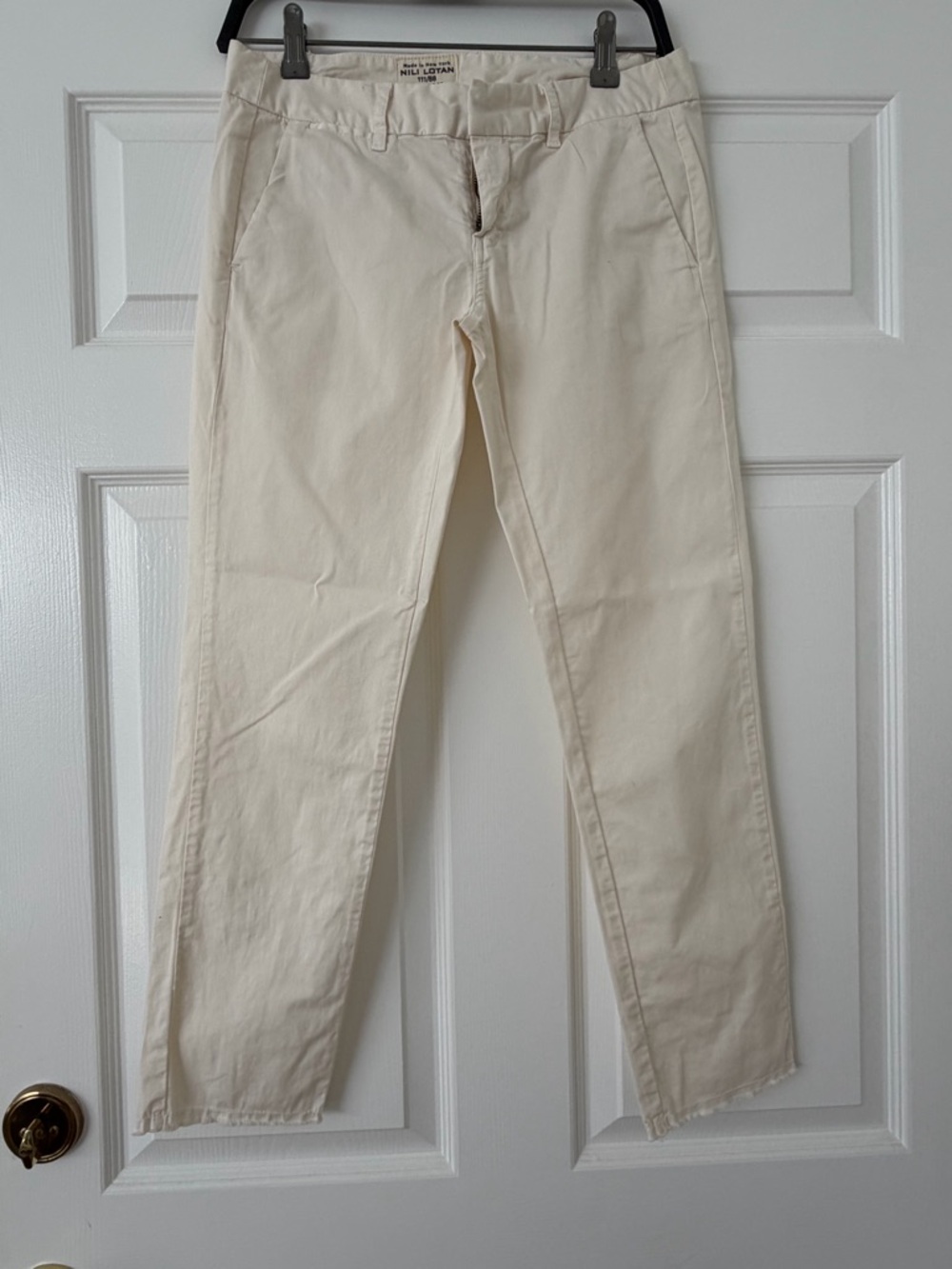 Nili Lotan, low-rise, cream Straight-Leg Chino Pants